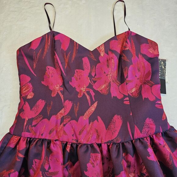 Aidan Mattox Sleeveless Floral‎ Jacquard Party Dress Pink/ Fuchsia Size 16 NWT - Picture 2 of 14
